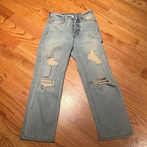 Wild Fable high waisted button fly wide leg distressed jeans like new sz 00